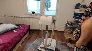 Sexy mom cleans naked. Brunette hairy pussy, big tits, big ass.