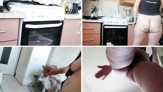 Brunette hairy pussy, big tits in the kitchen naked. Hot mom hairy pussy, big tits, big ass.