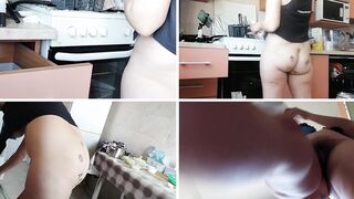 Brunette hairy pussy, big tits in the kitchen naked. Hot mom hairy pussy, big tits, big ass.