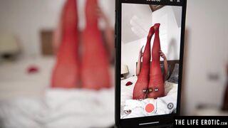 Hot horny brunette films herself masturbating all night long