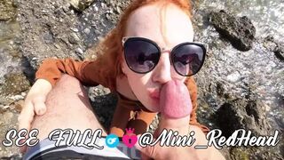 Wild beach walk with blowjob and cum on face and glasses