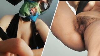 Hot brunette fingers pussy until orgasm with moans. Brunette hairy pussy, big ass, big tits.