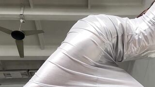 sexy yoga in tight transparent dress