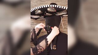 Milking the tied Mexican Cowboy on his saddle with intense post orgasm cock head treatment