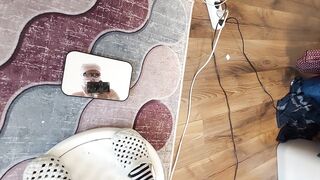 Amateur massage with vibrator, naked brunette. Hairy latina big tits, big ass.