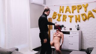 Sinea gives her own tied-up body as a gift for Roman's birthday!
