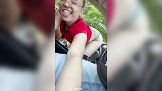 Babe in Glasses Plays with Pussy and Squirts in Public Part 1