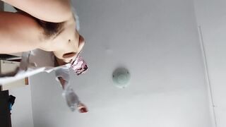 Amateur wife dances like crazy naked in the house.