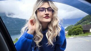 Blonde hitchhiker let him creampie her mouth next to the church !!!