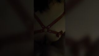 Passionate doggy sex against hotel window, leather cosplay