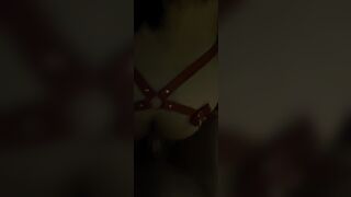 Passionate doggy sex against hotel window, leather cosplay