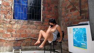 I record my neighbor putting her fingers in her pussy - she catches me..