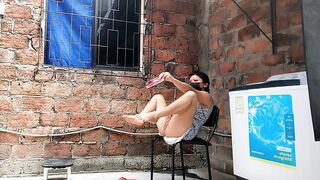 I record my neighbor putting her fingers in her pussy - she catches me..