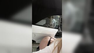 Dutch blonde student fucks her wet pussy with big dildo in public parking