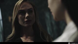 Matty Mila offers her neck to Blonde Vampire Nancy Ace Sexy Gothic Lesbian Domination with Red Bites