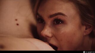 Matty Mila offers her neck to Blonde Vampire Nancy Ace Sexy Gothic Lesbian Domination with Red Bites