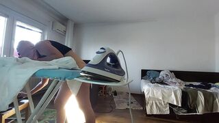 Amateur wife does housework naked.