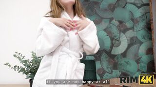 RIM4K. Couple teaching their blonde friend how to rim and make the guy cum