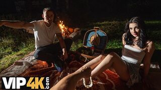 HUNT4K. Sexy skinny brunette doesn’t care about her BF and is giving a sloppy blowjob to a stranger