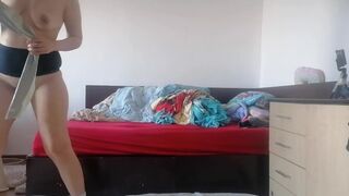 Amateur wife dancing naked around the house. Latina hairy pussy, big tits.